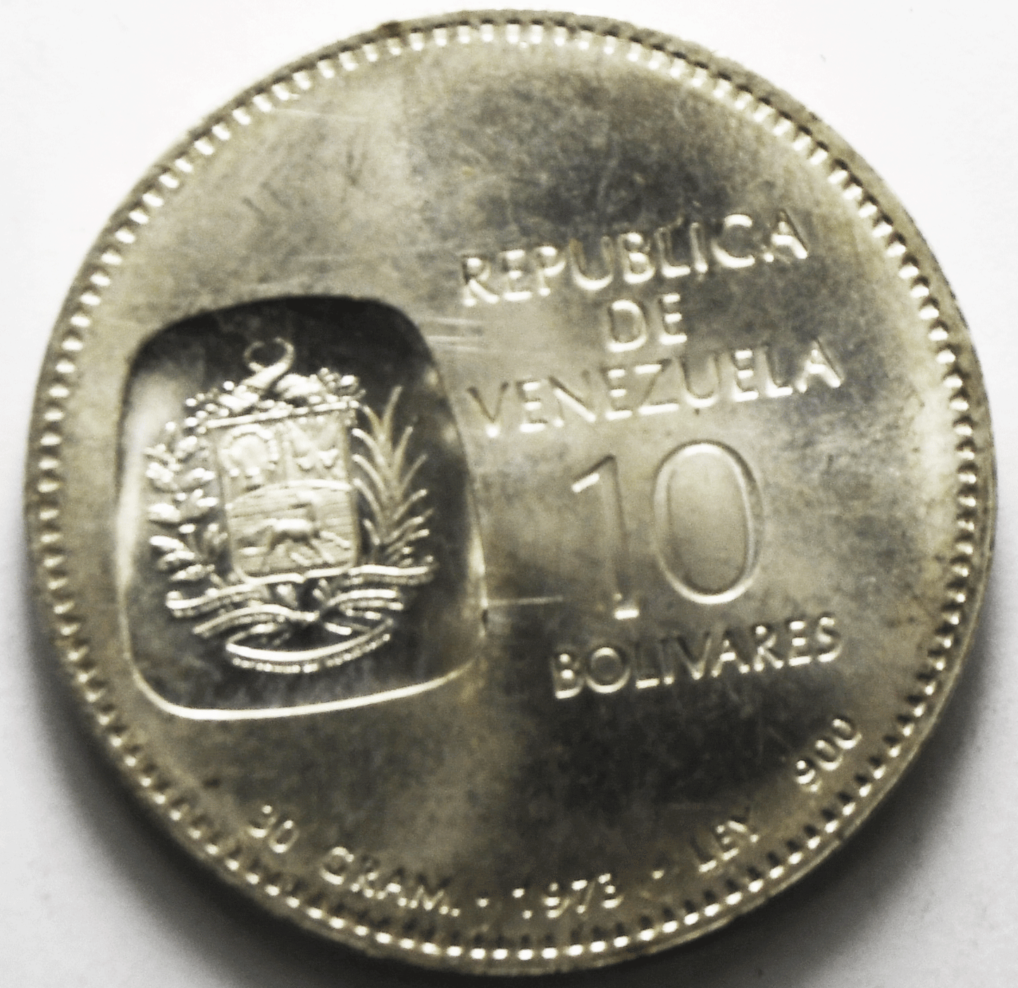 1973 Venezuela 10 Ten Bolivares Silver Coin Y# 45