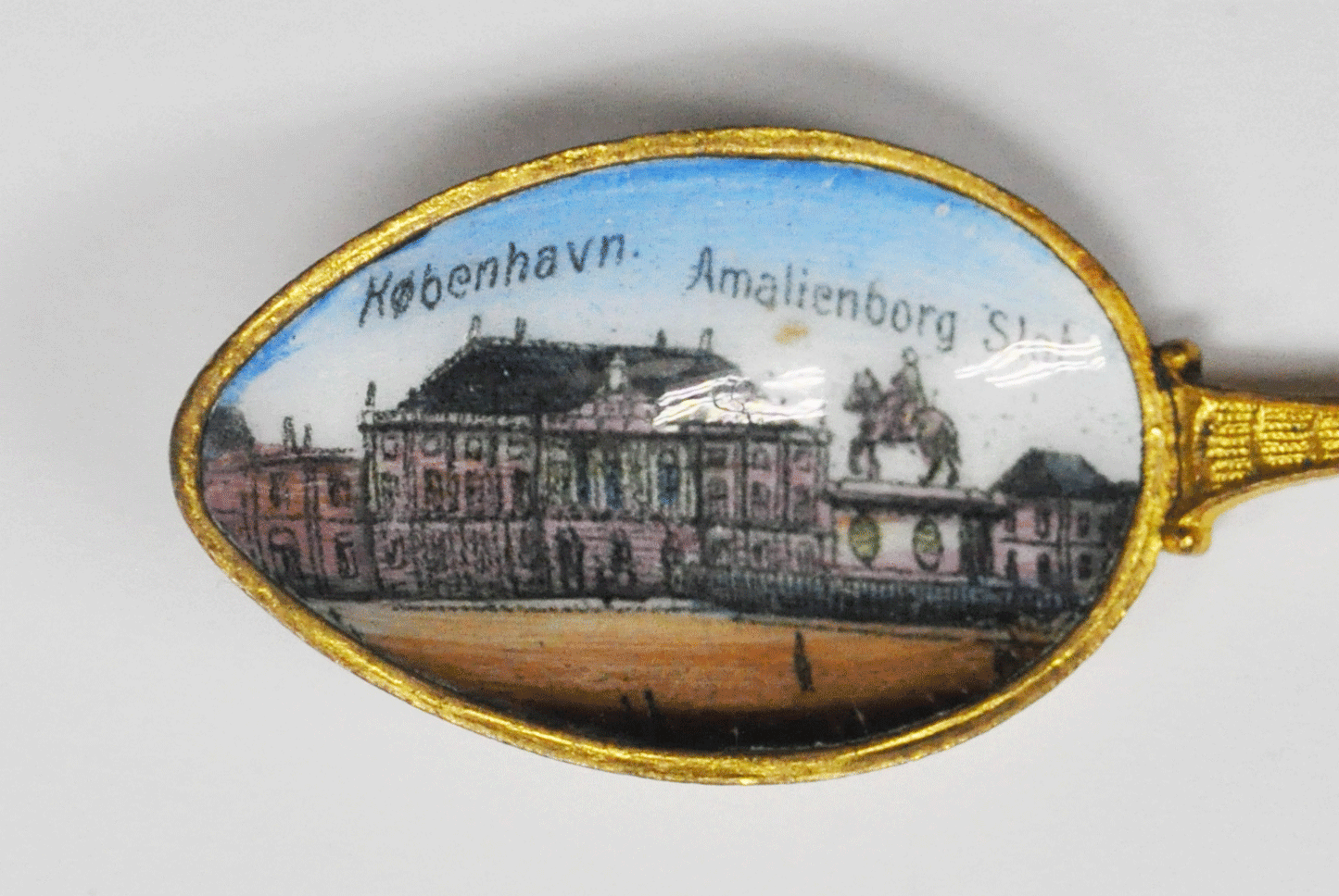 Copenhagen Amalienborg Slot Gold Plated Enamel Souvenir Spoon 4-1/2"