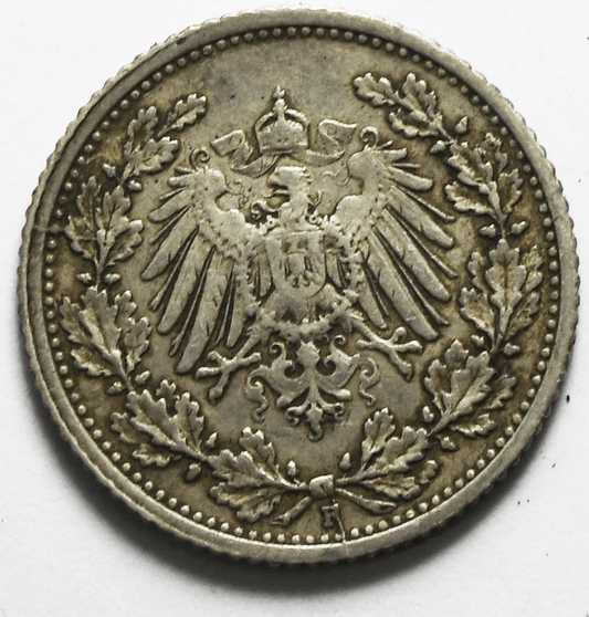 1909 F Germany Empire Silver 1/2 Half Mark KM# 17 Low Mintage