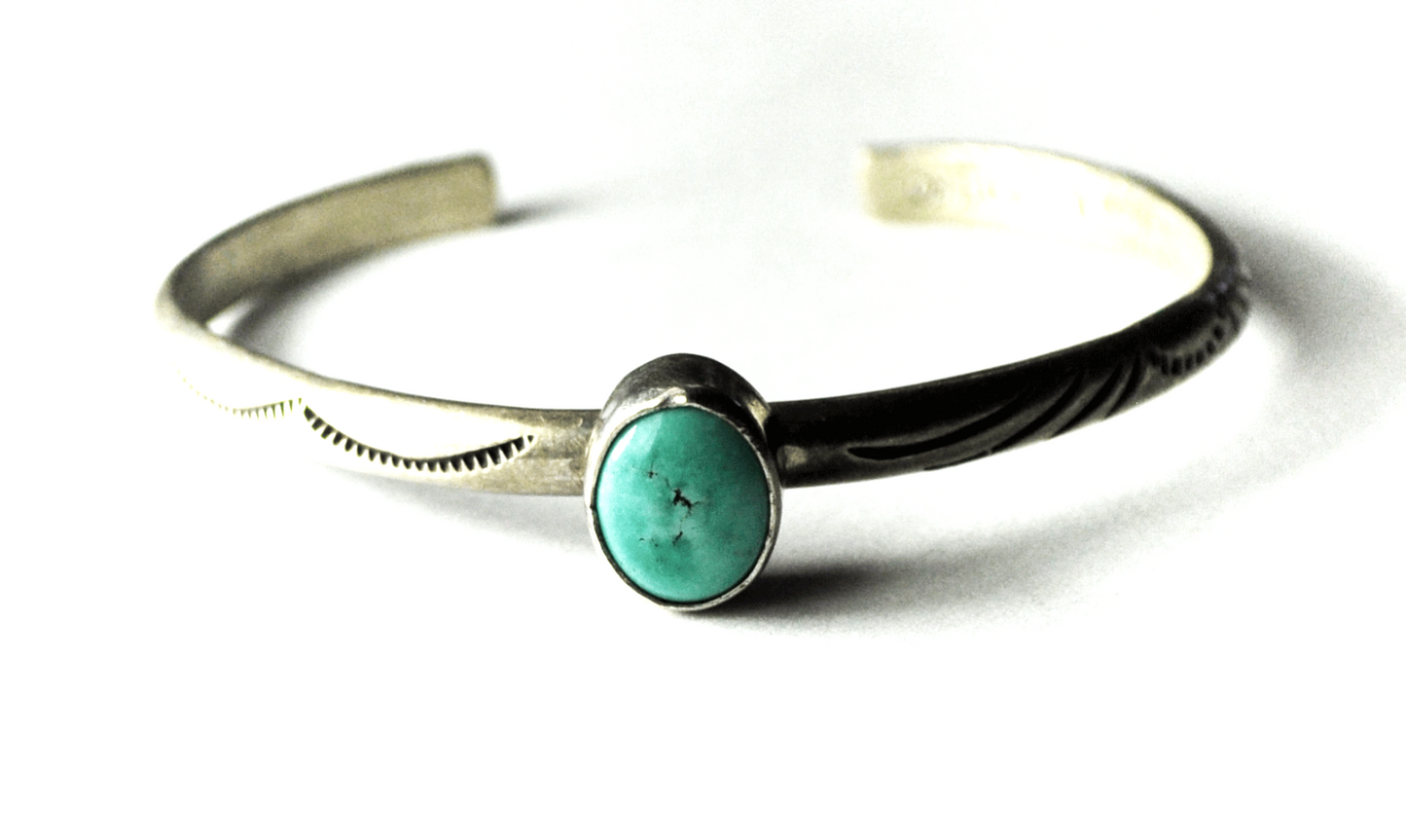 Sterling Silver Turquoise AJ Platero 11mm Bar Cuff Bracelet 5-1/4"