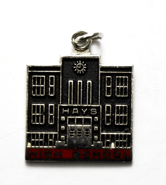 Sterling Vintage Kinney  Red Enamel Hays High School Kansas Charm 22mm x 18mm