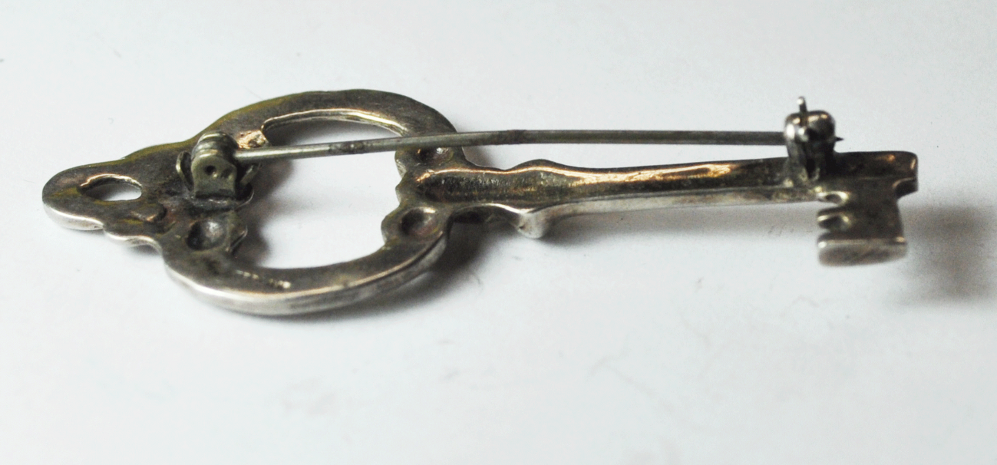 Vintage Sterling Silver Key Brooch Pin 2-1/2" x 1"   9.6g