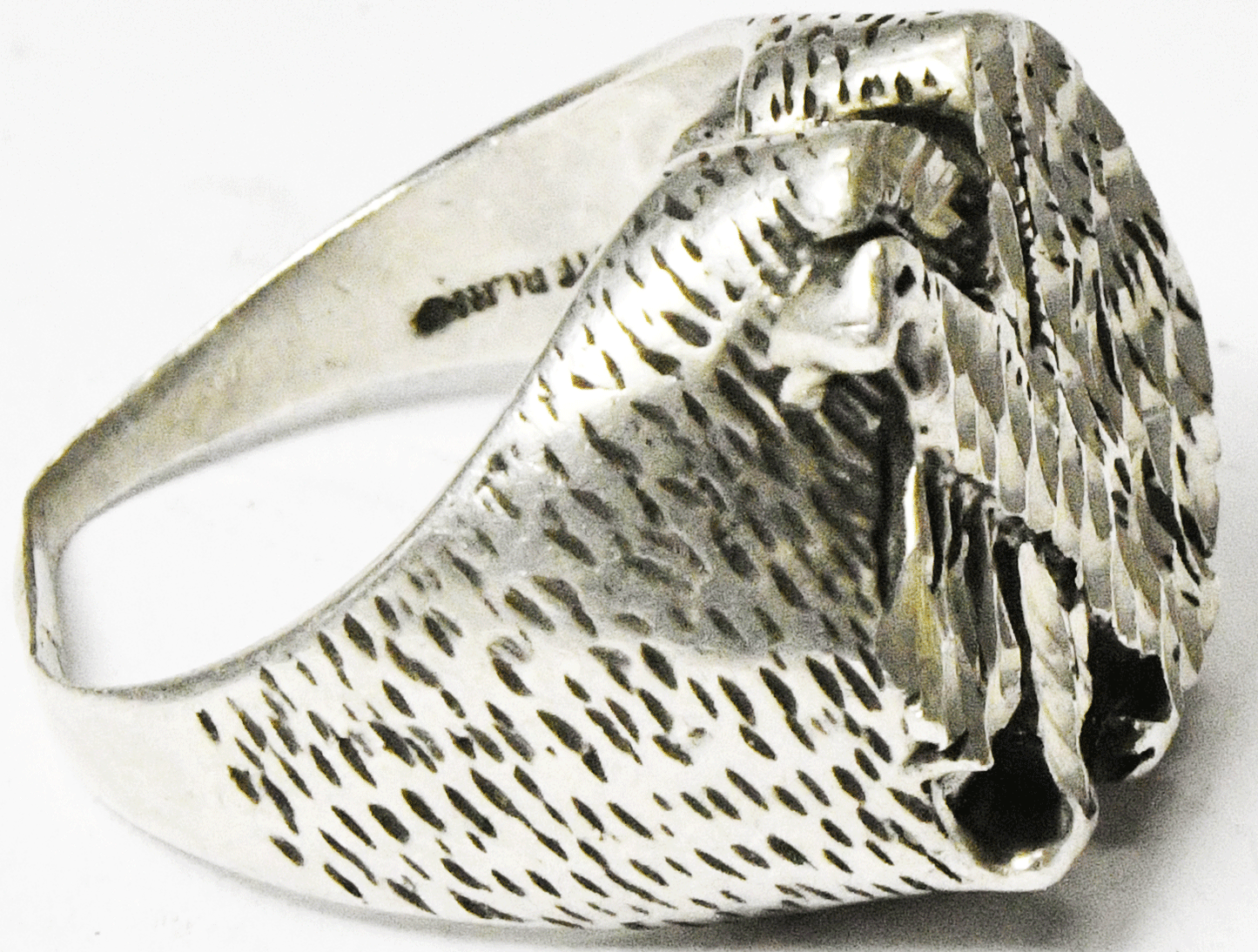 Sterling Silver Horse Head Diamond Cut Ring 18mm Size 9-1/4