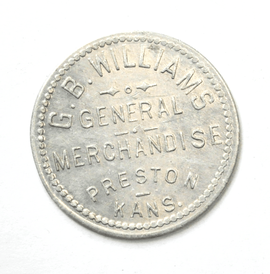 GB Williams General Store Preston Kansas $1 Trade Token 31mm Aluminum