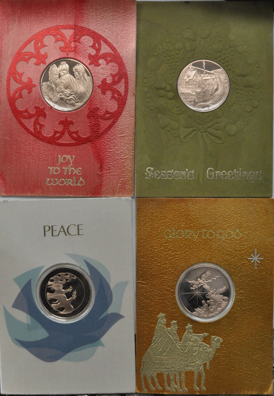 4 Franklin Mint Bronze Peace Glory to God Joy World Season's Greetings Medals