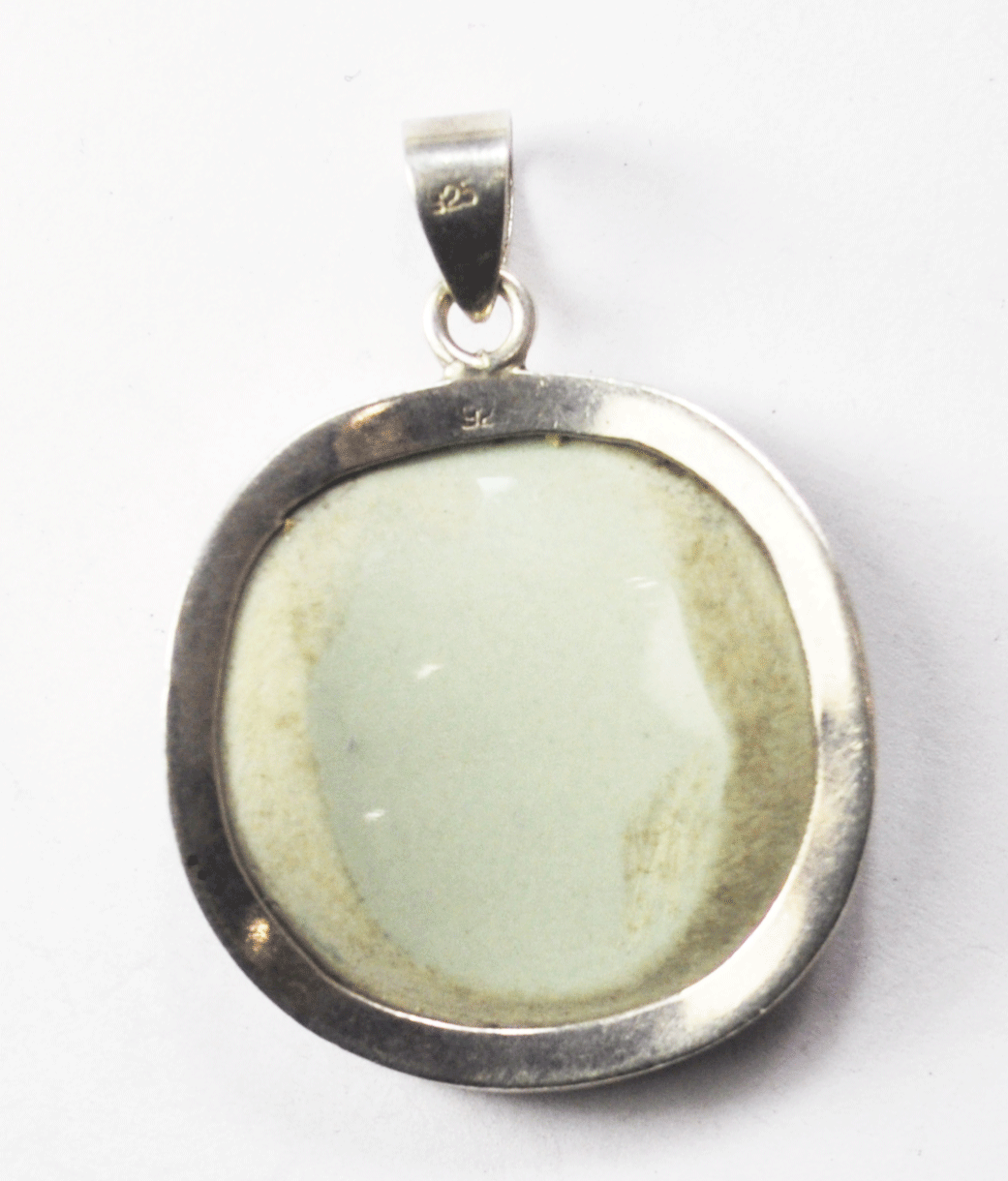 Enamel on Green Aventurine Round Gold Pink & Purple Sterling Pendant 41 x 29mm