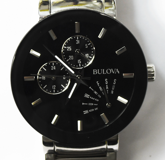 Men's Bulova Black Dial Calendar Wristwatch 96C105 40mm Quartz Stainless