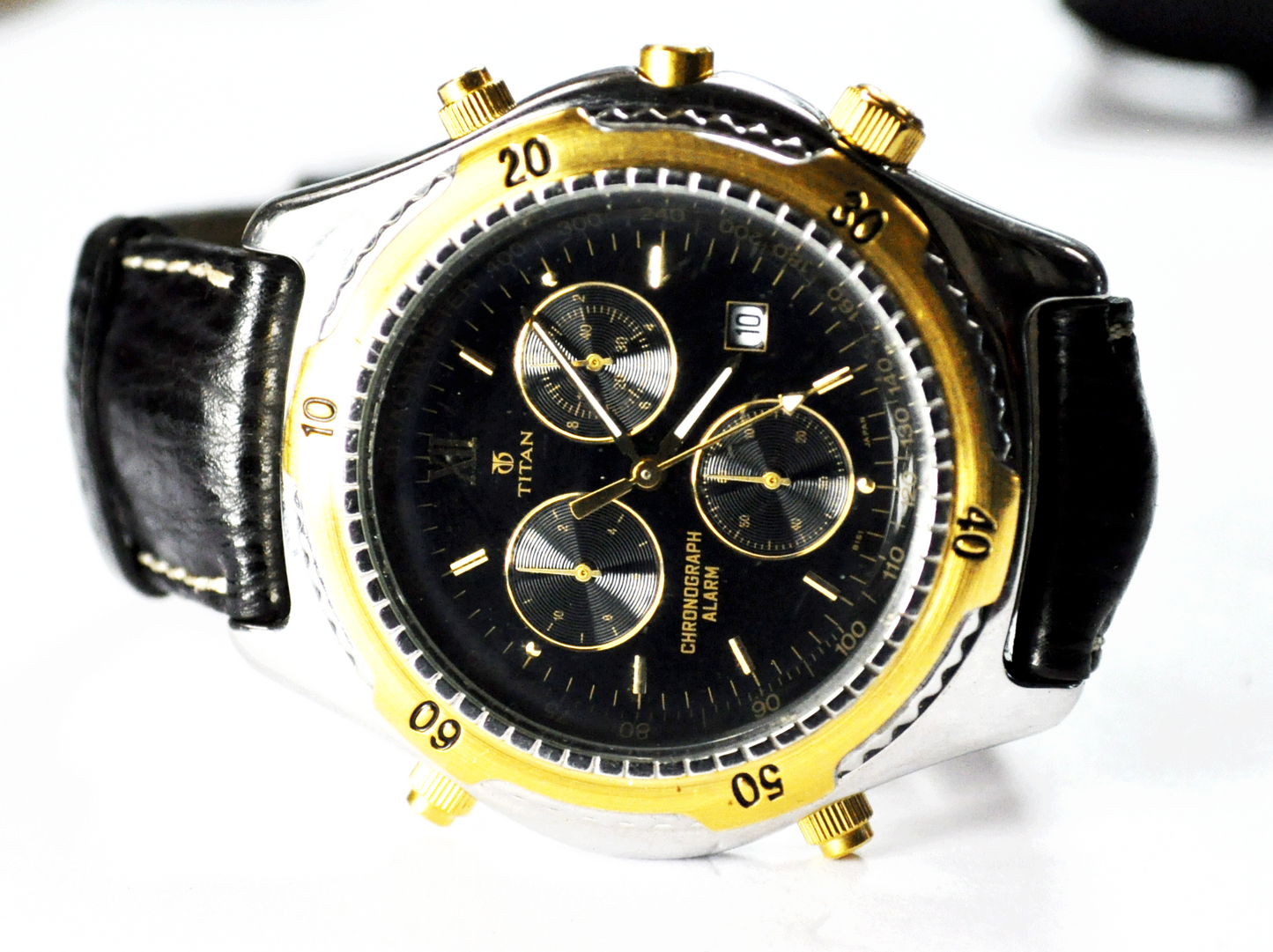 Titan Two Tone Alarm Chronograph Date Wristwatch 42mm Steel WR 100m Quartz