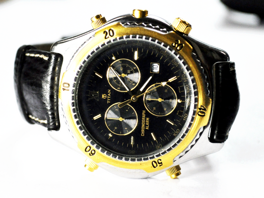 Titan Two Tone Alarm Chronograph Date Wristwatch 42mm Steel WR 100m Quartz