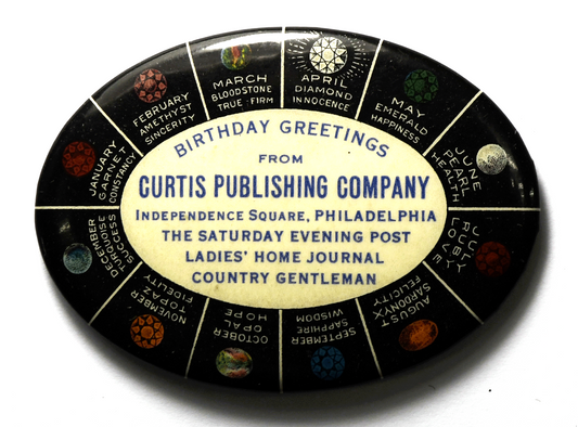 Birthday Greetings Curtis Publishing Home Journal Post 2-5/8" Mirror Birthstone