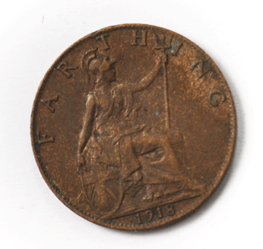 1918 1F Great Britain Farthing Bronze Coin