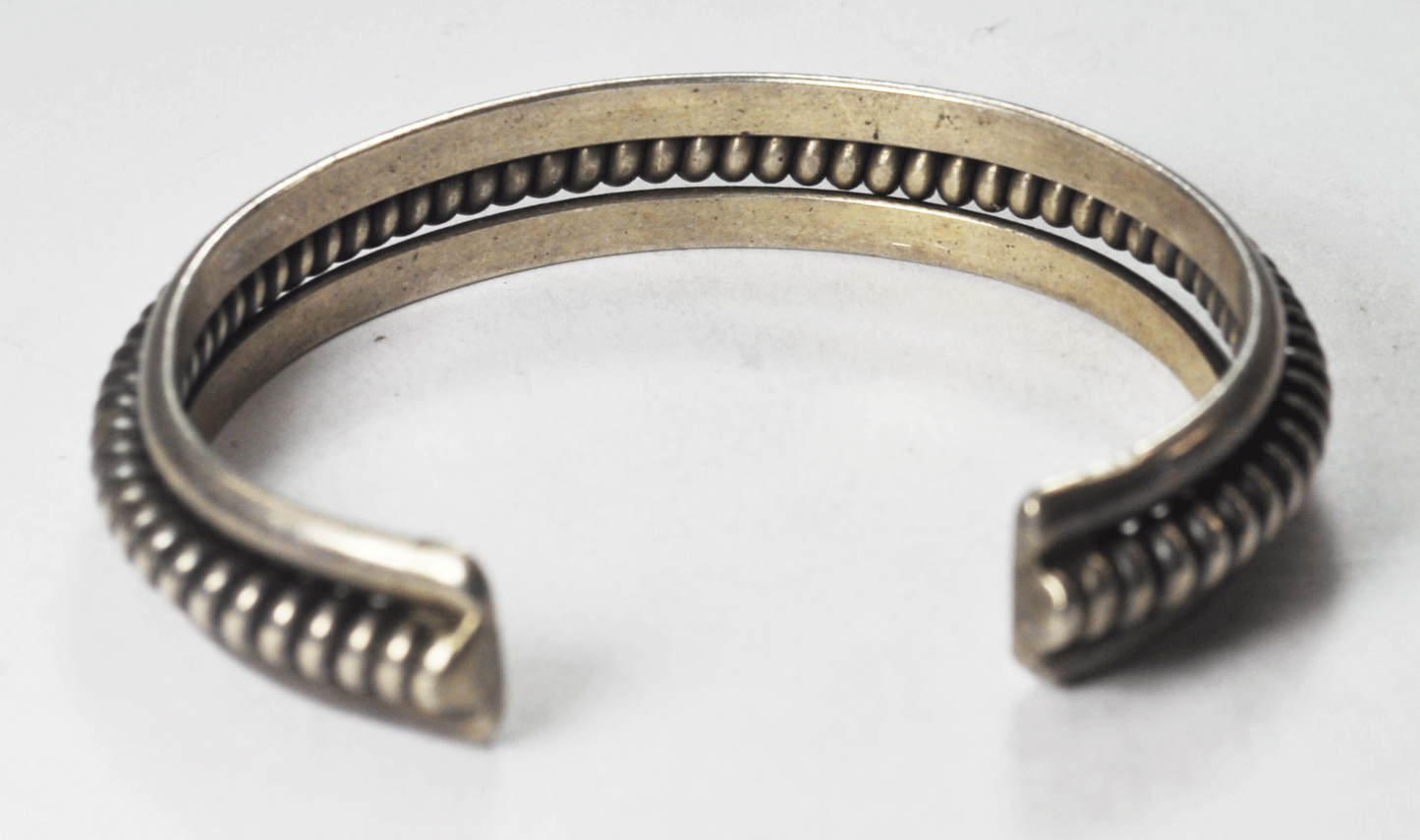 Sterling Silver Tahe Signed 3 Bar Spiral Center Cuff Bracelet 12mm 6-1/4"