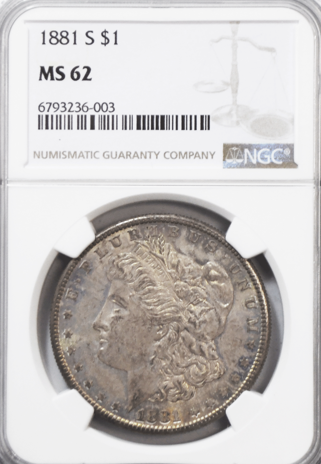 1881 S $1 Morgan Silver One Dollar NGC MS62 San Francisco Uncirculated
