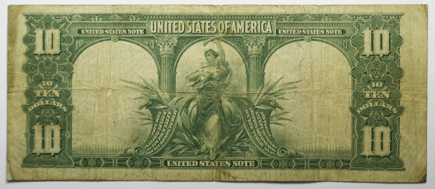 1901 $10 Legal Tender Bison Note Red Seal E60566061  Fr#122