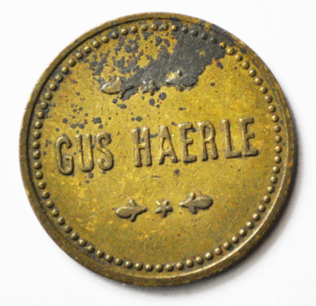 Gus Haerle 2-1/2c Trade Token Rare Two and a Half Cent 21mm Bronze