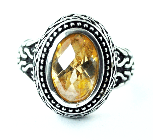 Sterling Silver NF Designer Wheat Dot Halo Peach CZ Ring 18mm Size 7
