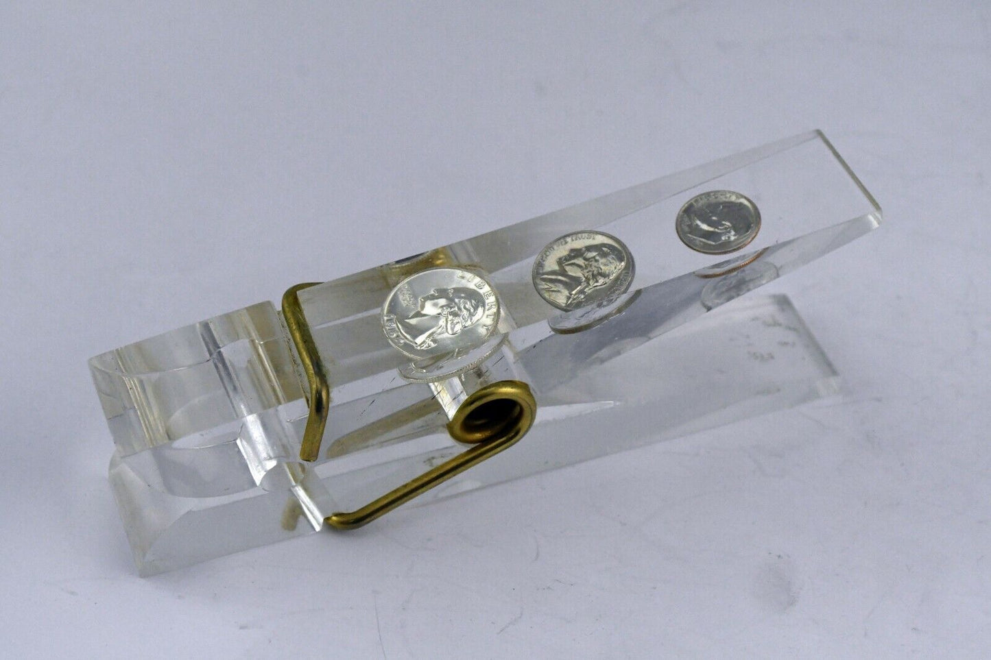 1960's Giant Clothesline Pin Paperweight The Peoples Bank 6 1/4" Silver Quarter