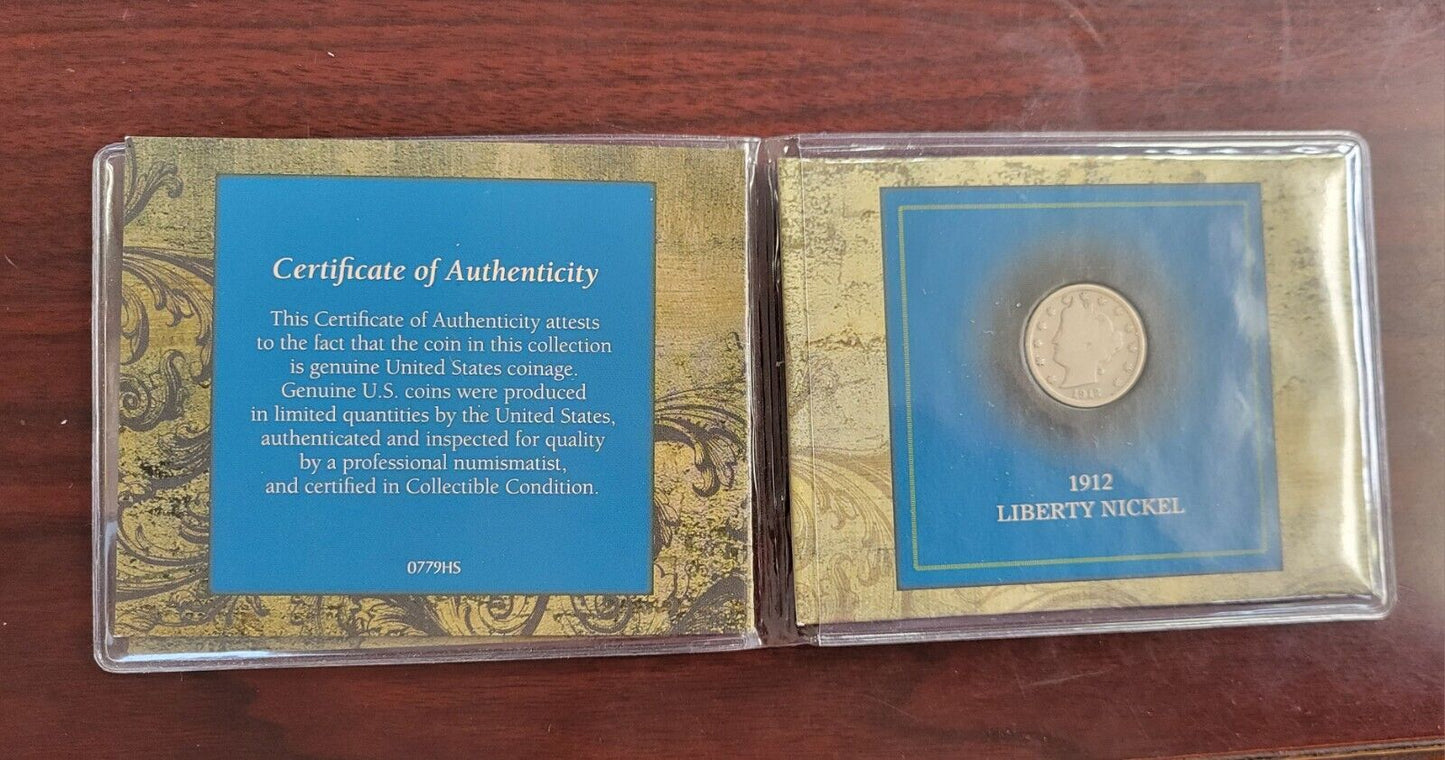 1912 American Liberty V Nickel , Year of the Titanic with COA