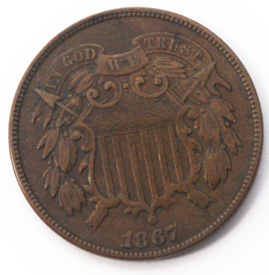 1867 2c Shield Two Cent Piece US Coin