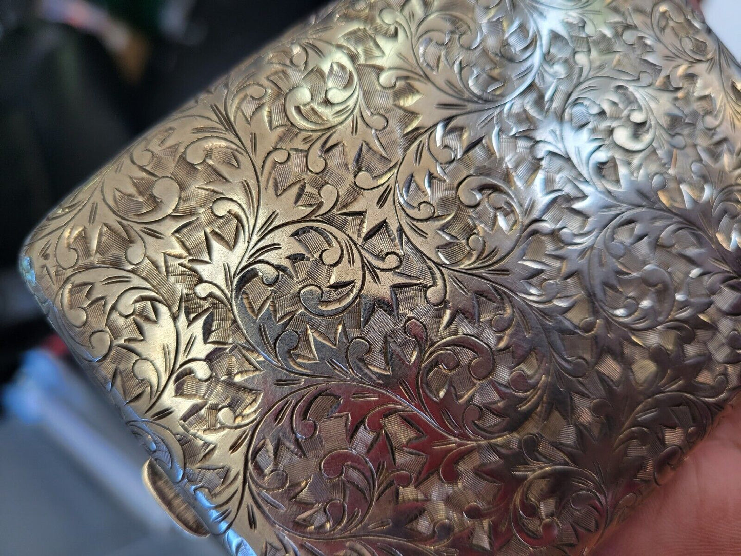 Vintage Etched Design .950 Fine Silver 4"x3"Cigarette Case 3.7oz