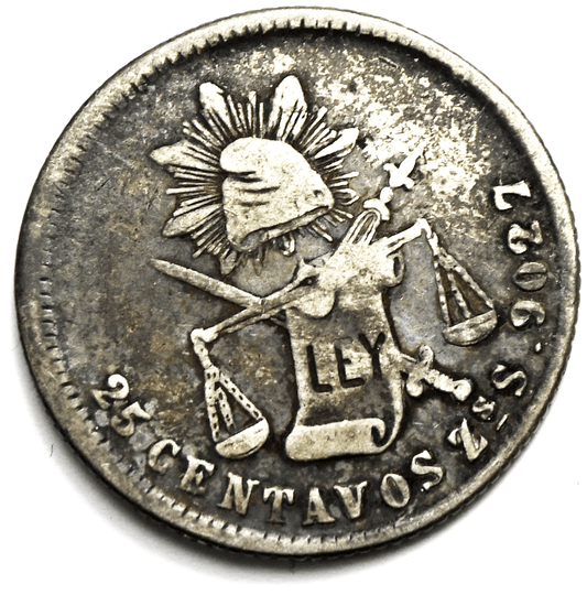 1881 Zs Mexico Second Republic 25 Centavos Silver Coin  KM# 406