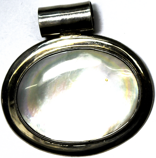 Sterling Silver Mexico Large White MOP Oval Pendant 48mm   32g