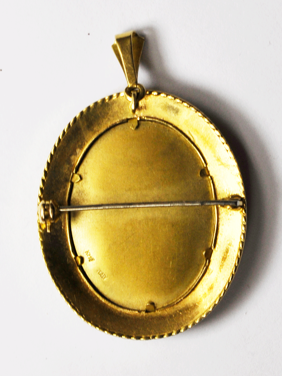 Antique Diamond Enamel Portrait Gold Pin Pendant Beautiful Bust 34mm X 40mm