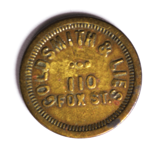 Goldsmith & Lies 110 Fox St. 5c Trade Token Aurora Illinois 21mm