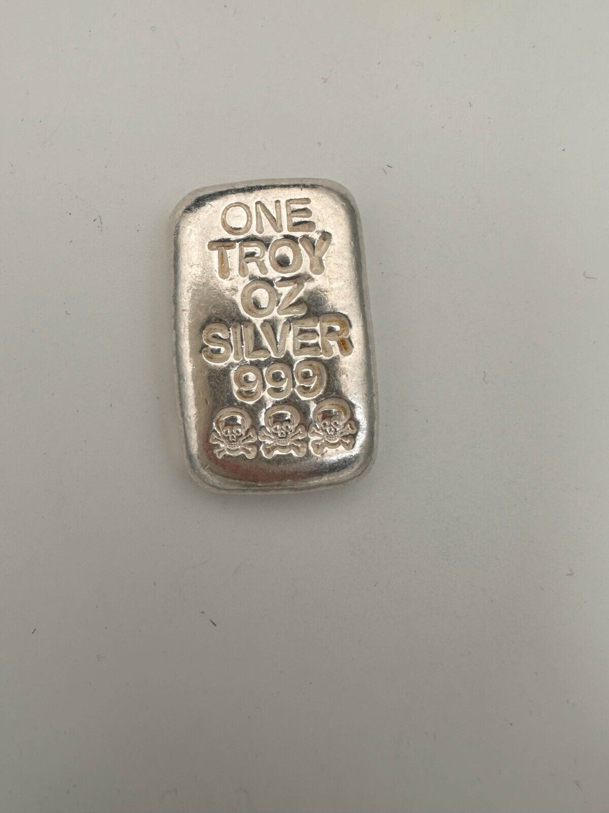 1oz 999 Fine Poured Silver Ingot Skull Crossbones Pirate Treasure