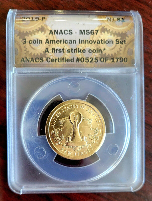 2019 P American Innovation Dollar Jersey MS67 ANACS First Strike Light Bulb