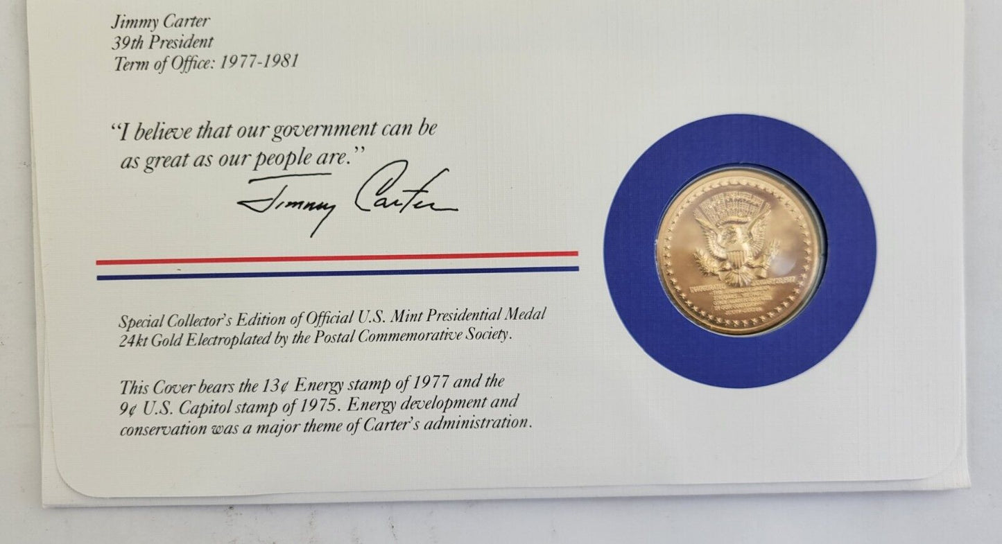 Jimmy Carter Presidential Covers Medal Postal Commemorative Society Gold Plated