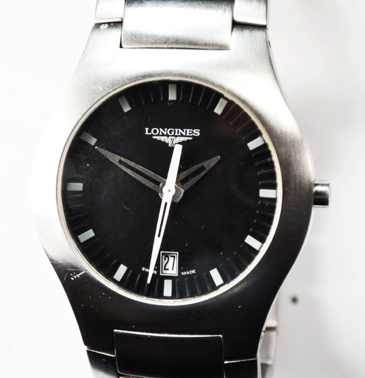 Vintage Longines Opposition Black Dial L3 617 4 Swiss Quartz 35mm Stainless