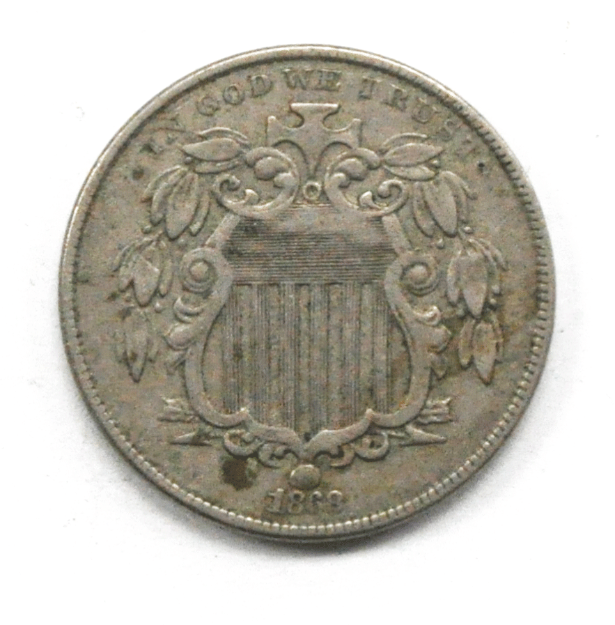 1868/68 5c Shield Nickel Five Cents US Coin 1868 Reverse 4 Broken Letters