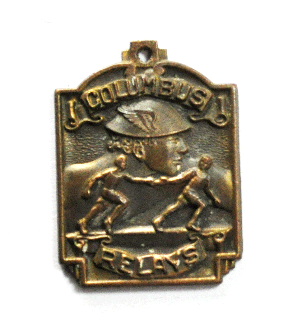 1964 Mile Relays 3rd Bronze Medal Pendant Coumbus Herff Jones 34mm x 25mm