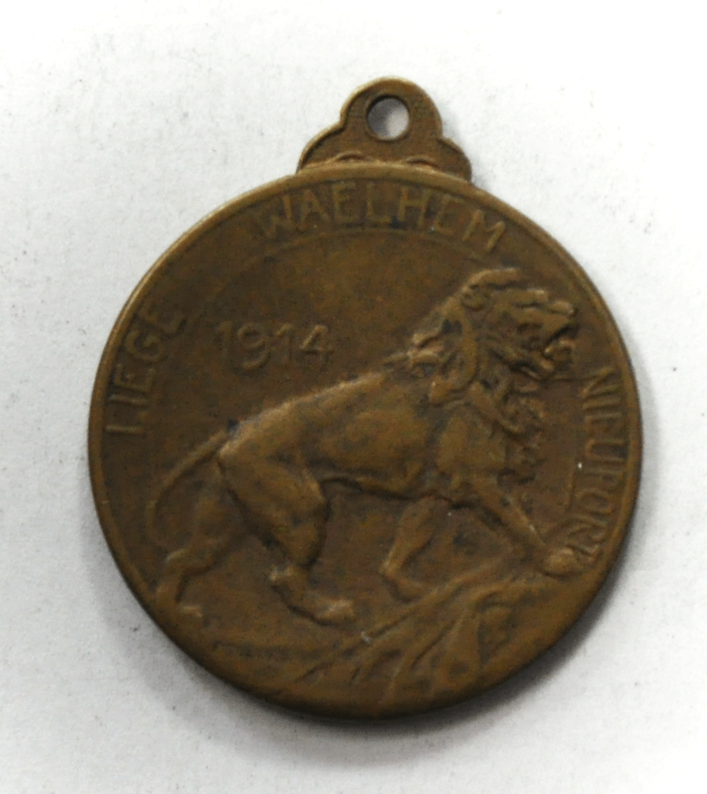 Vintage P Theunis 1914 Belgium Albert Lion Medal 32mm x 27mm Bronze
