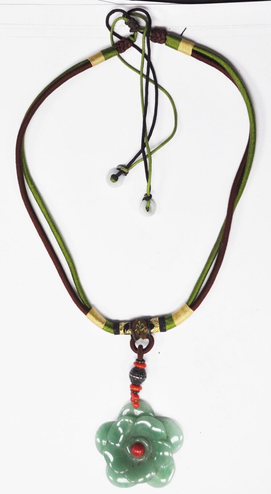 Sterling Silver GSJ 48mm Jade Flower Coral Bead Cord 29.5" Necklace