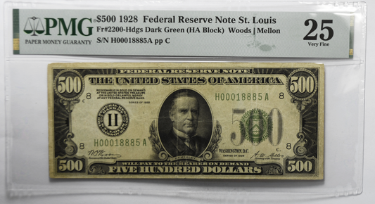 1928 $500 Federal Reserve Note H00018885A Fr#2200-H DGS PMG 25