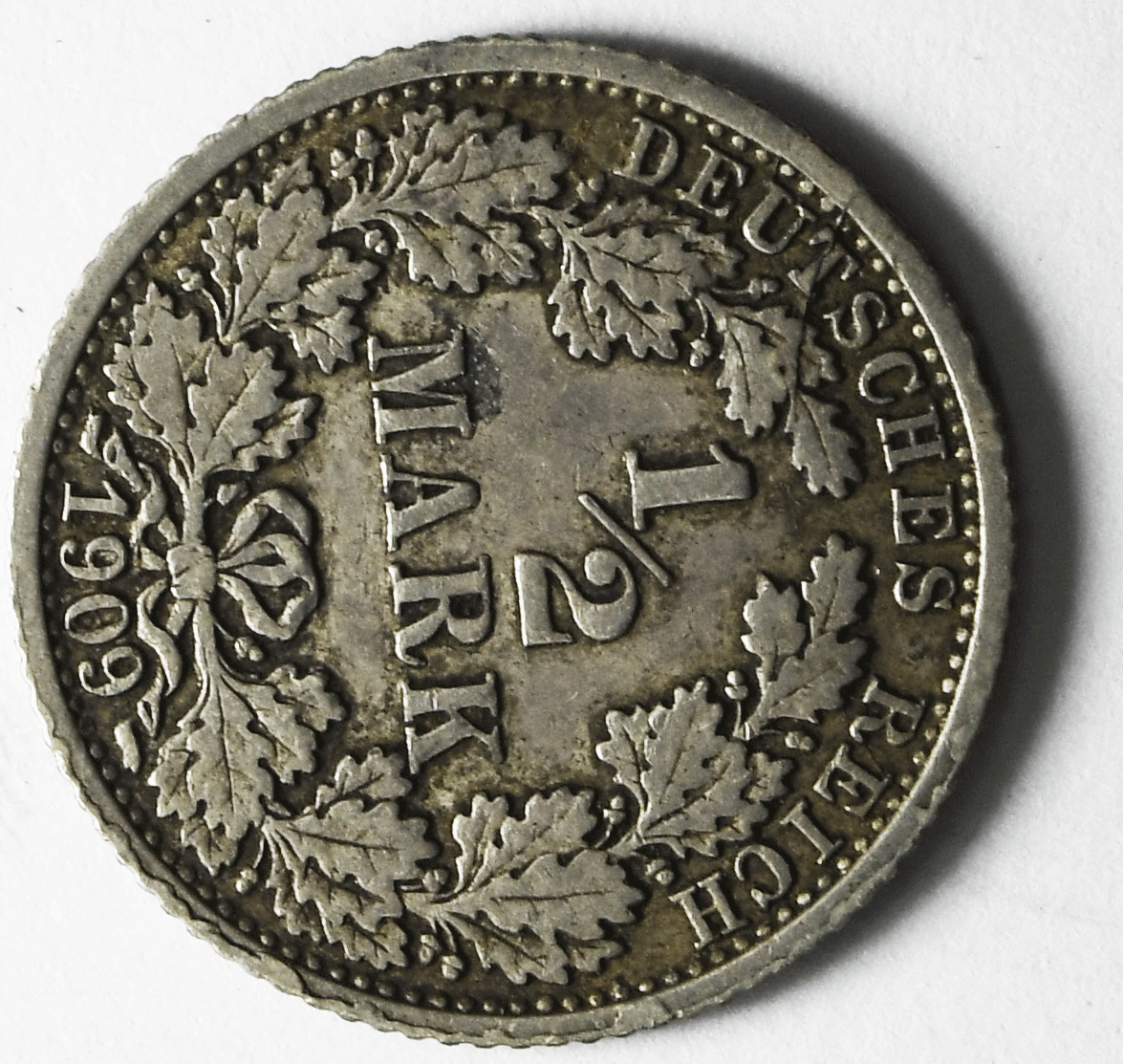 1909 F Germany Empire Silver 1/2 Half Mark KM# 17 Low Mintage