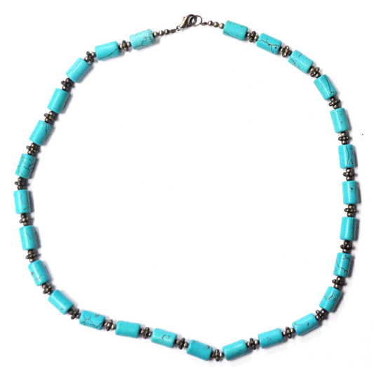 Silver Plated Dyed Howlite Turquoise Disc Bead Necklace 7mm 20.5"