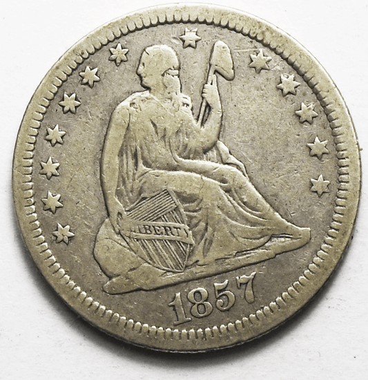 1857 25c Seated Liberty Silver Quarter Dollar Twenty Five Cents Philadelphia