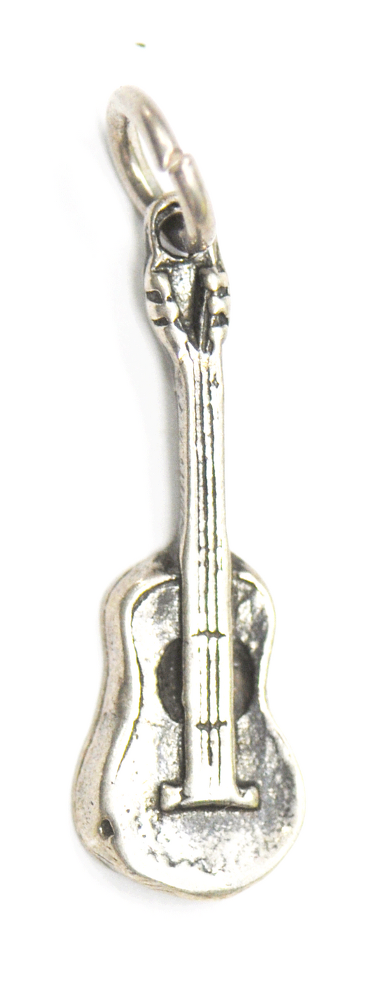 Sterling Silver Sandcast Guitar Charm 28mm x 10mm