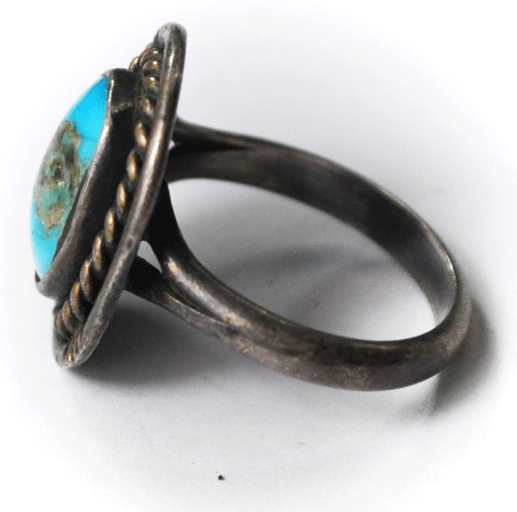 Antique Sterling Silver Turquoise Solitaire 19mm Band Size 6 Ring