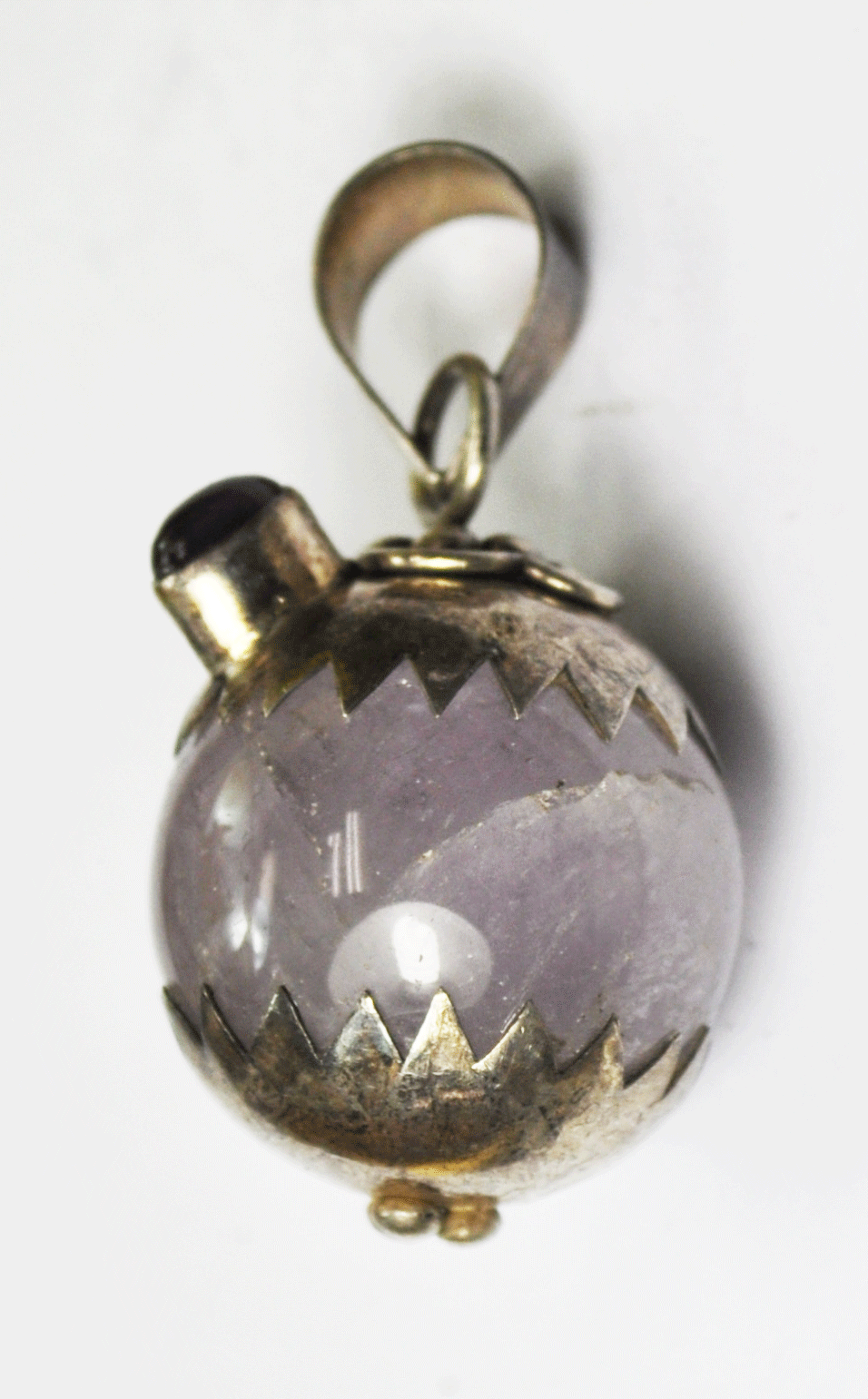 Vintage Sterling Silver Round Amethyst Ball Pendant 1.5" Large Bale Grape