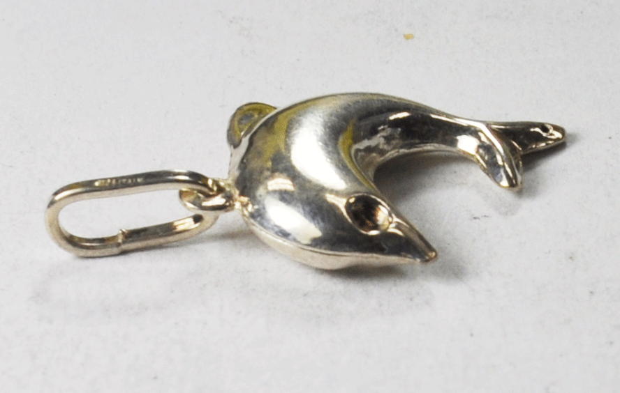 Sterling Silver Italy Puffy Jumping Curved Dolphin Pendant 2.5g 1-1/2" x 22mm