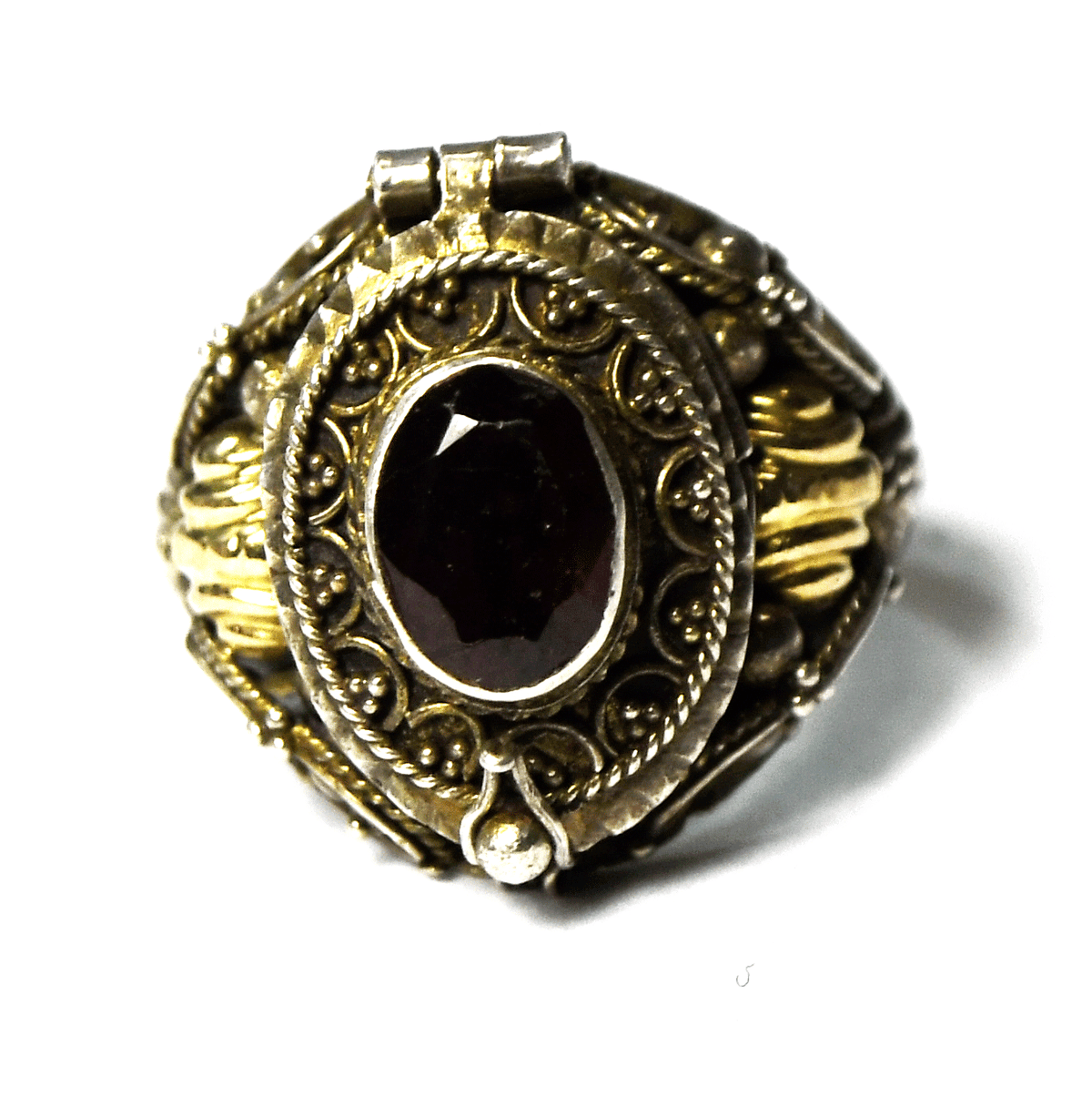 Sterling Silver Red Garnet Two Tone Poison Pill Ring 19mm Size 7