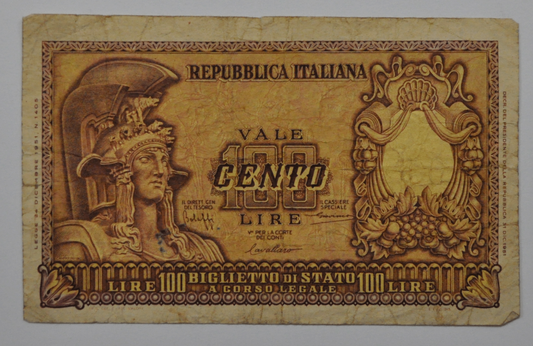 1951 Italy 100 One Hundred Lire Note 053190  0557