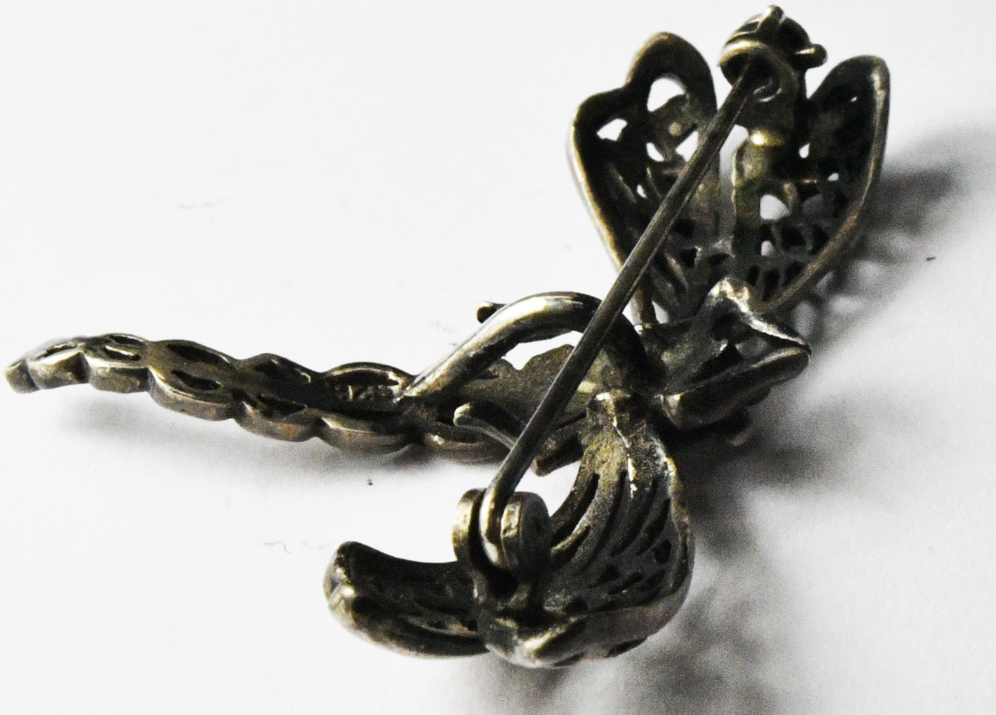 Sterling  Filigree Bug Dragonfly Brooch Pin 36mm x 48mm