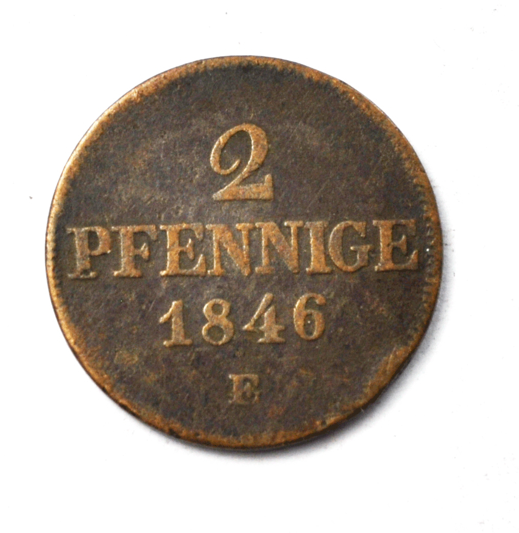 1846 E German States Saxony Albertine 2 Two Pfennig KM# 1157 Low Mintage