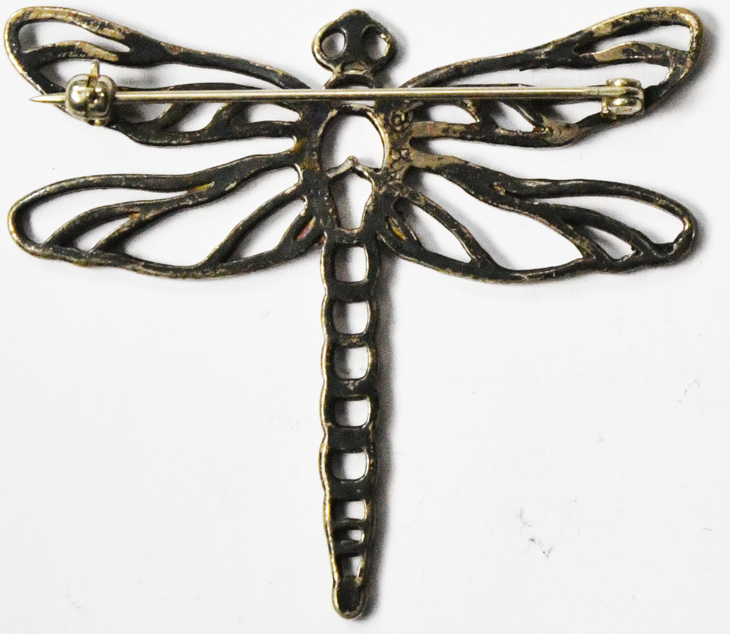 Sterling B.W. Belinda Woody Filigree Cutout Bug Dragonfly Brooch Pin 44mm x 51mm