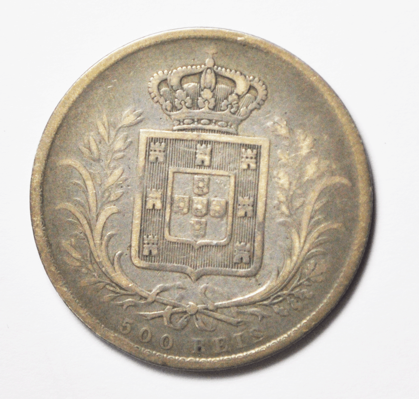1864 Portugal 500 Reis Silver Coin Rare Low Mintage KM#509